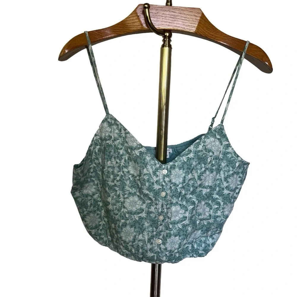 AMERICAN EAGLE ~ Bohemian Cotton Linen Floral Button Down Cropped Tank